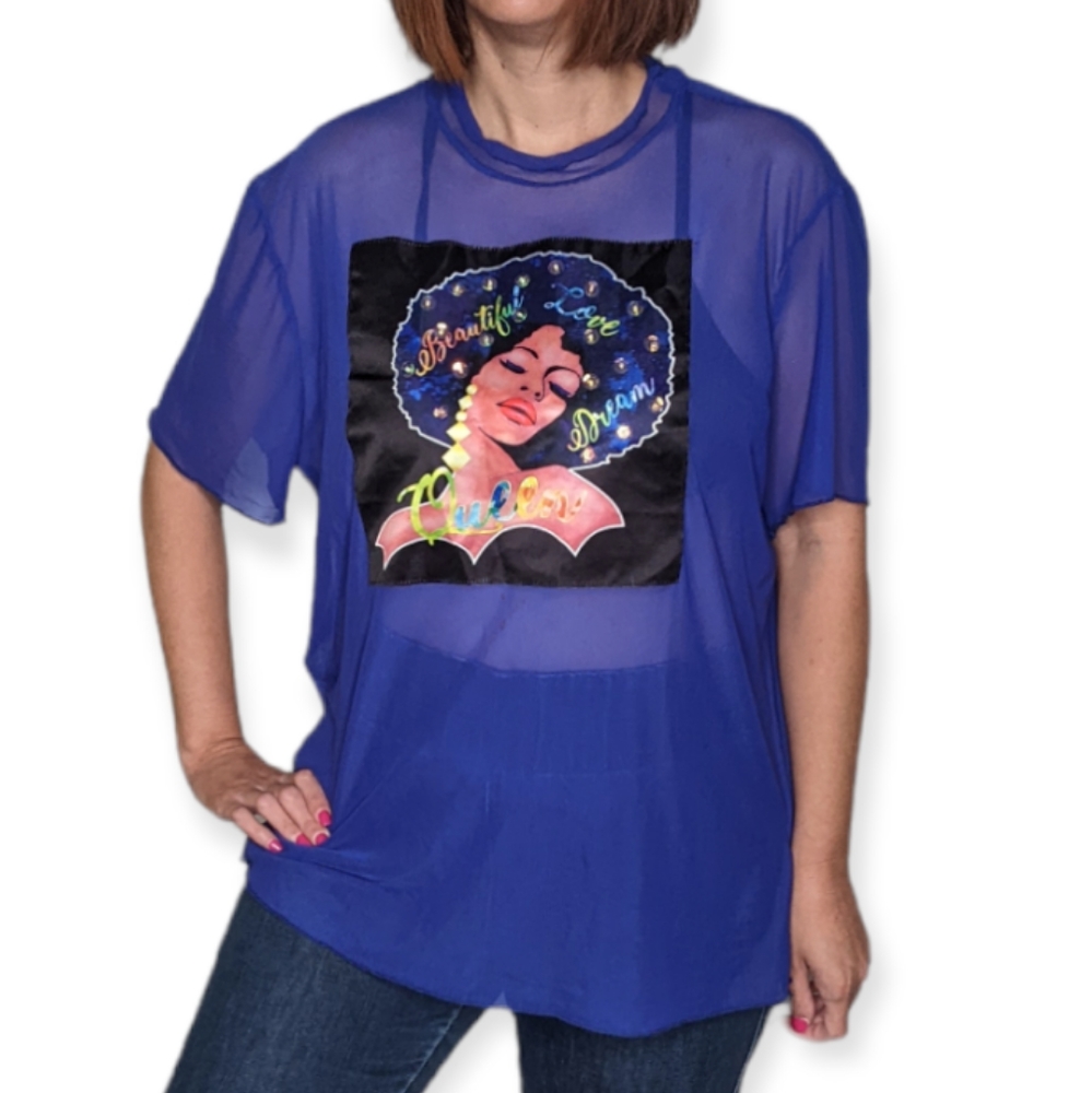 LOVE J "Beautiful Love Dream Queen" Sequin Embellished Mesh Top ~ NWOT